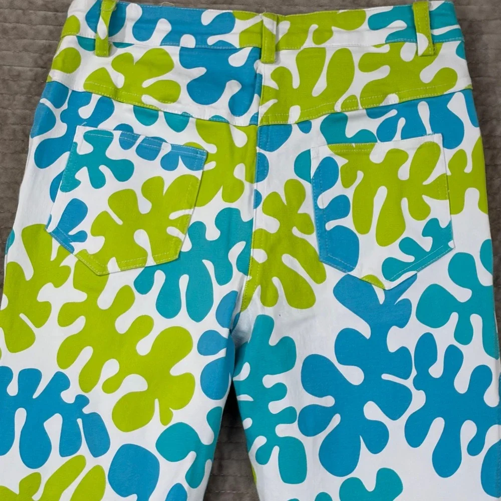 Gretchen Scott Pants‎ XS White Blue Green Abstract Floral Print Cropped Leg - Picture 9 of 10